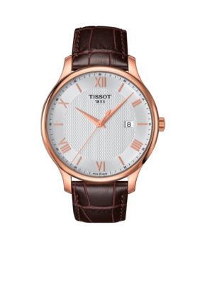 Tissot Men's Tradition Quartz Rose Gold Tone Dial Brown Leather Watch