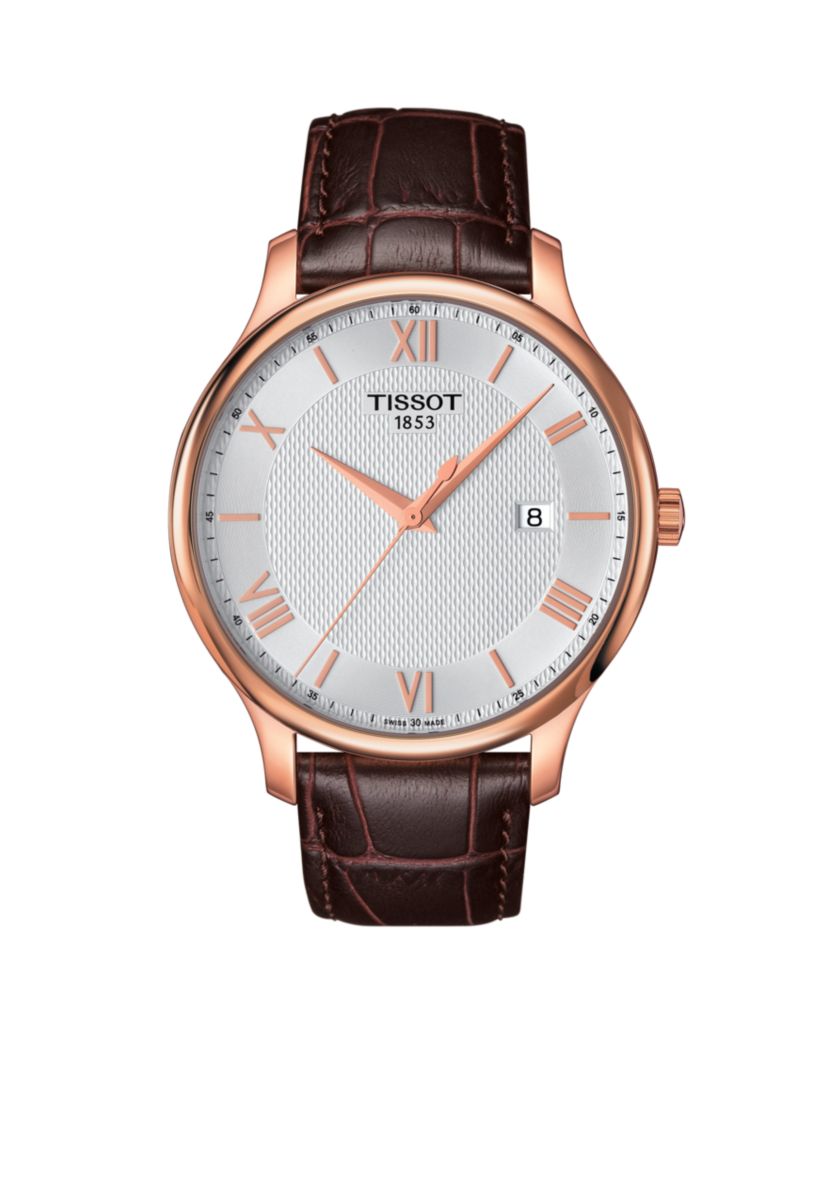 Mens Tradition Quartz Rose Gold Tone Dial Brown Leather Watch