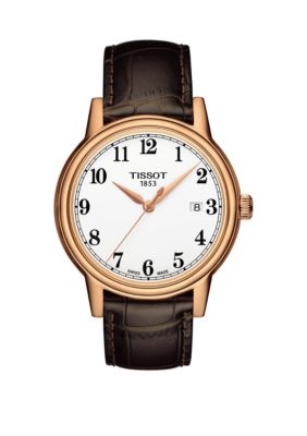 Tissot Men's Rose Gold-Tone Stainless Steel T-Classic Carson Leather Strap Watch
