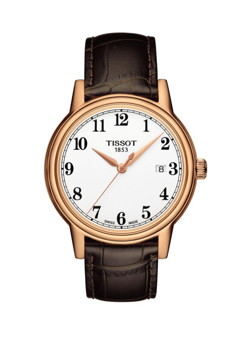 Rose Gold-Tone Stainless Steel T-Classic Carson Leather Strap Watch