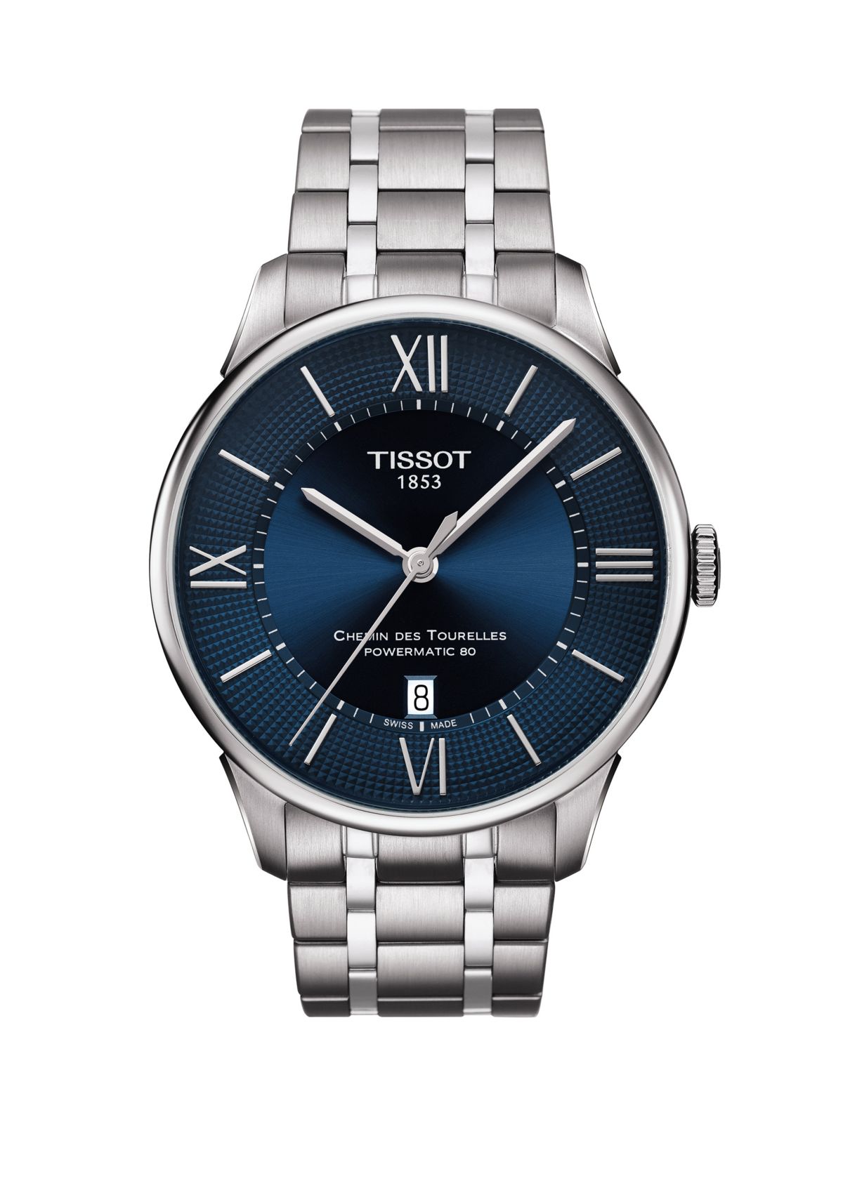 Stainless Steel Swiss Automatic T Classic Chemin des Tourelles Powermatic 80 Bracelet Watch 