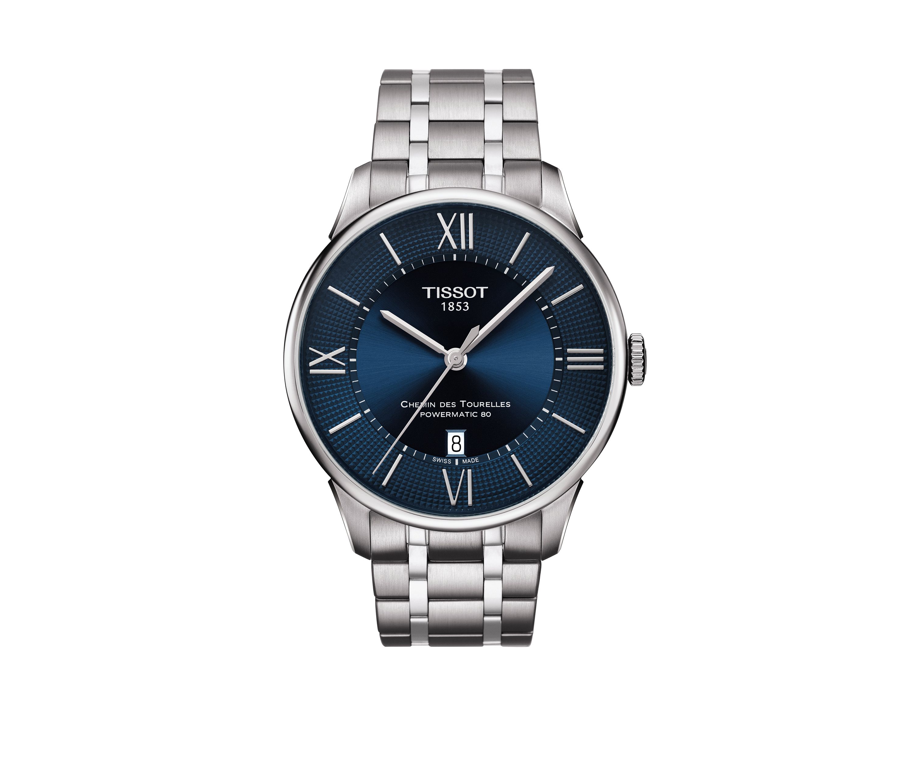 Stainless Steel Swiss Automatic T Classic Chemin des Tourelles Powermatic 80 Bracelet Watch 