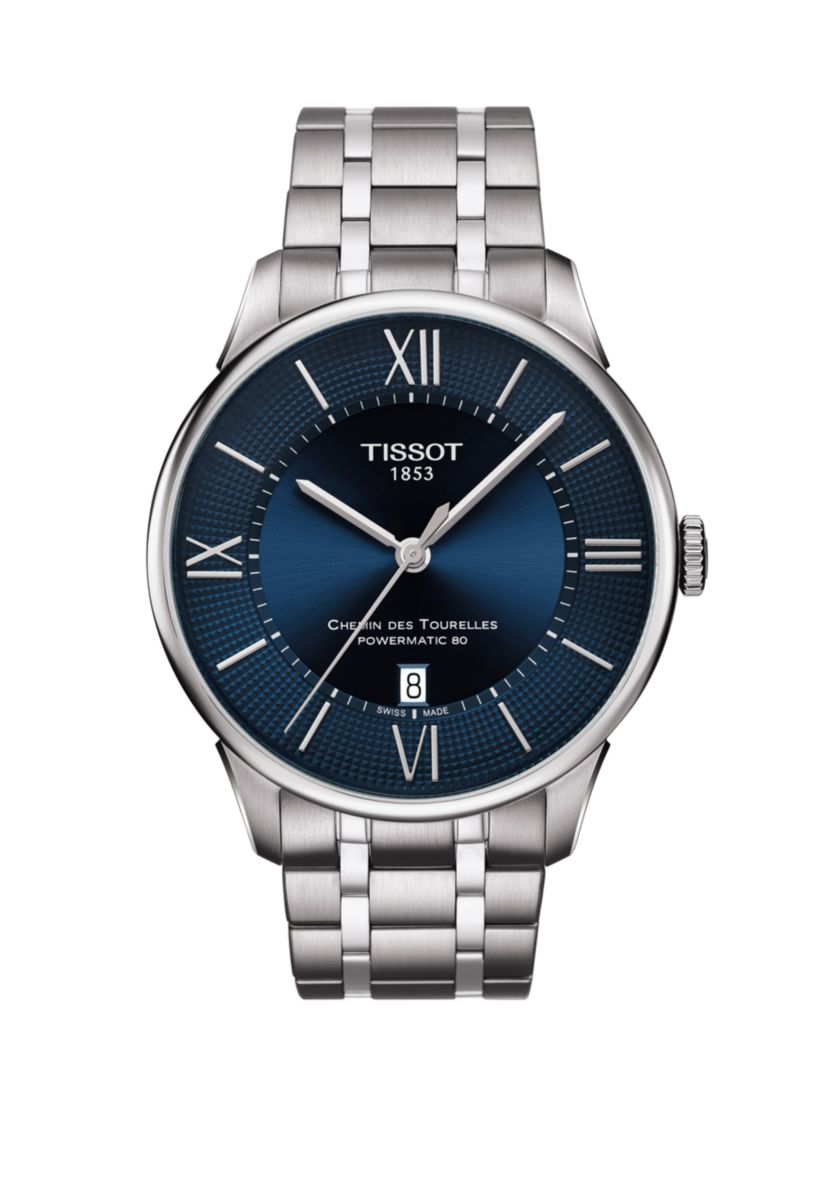 Stainless Steel Swiss Automatic T Classic Chemin des Tourelles Powermatic 80 Bracelet Watch 