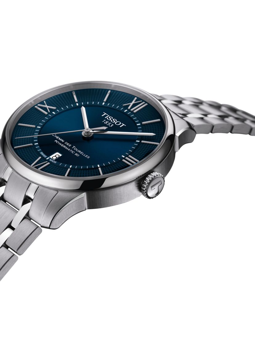 Stainless Steel Swiss Automatic T Classic Chemin des Tourelles Powermatic 80 Bracelet Watch 