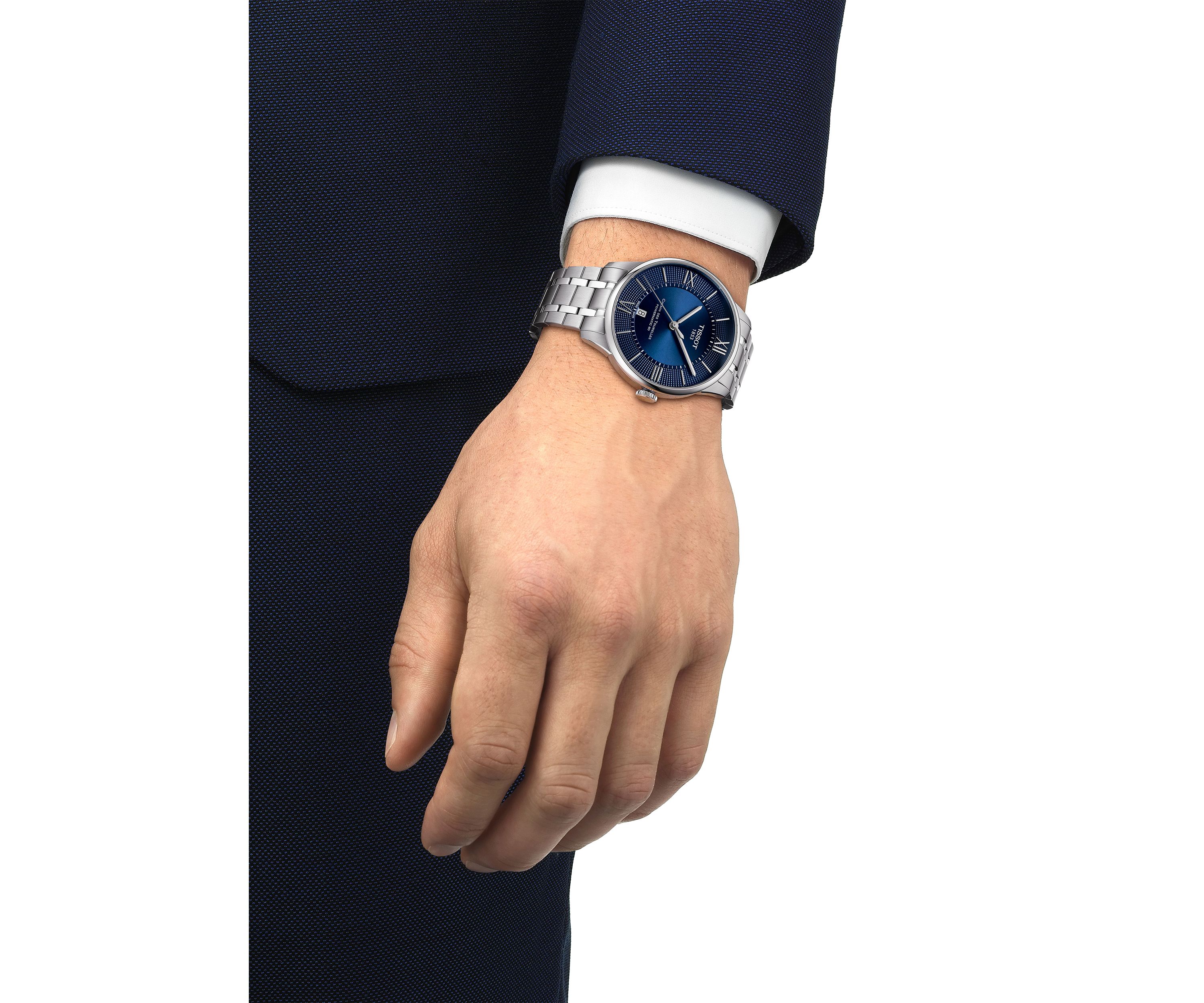 Stainless Steel Swiss Automatic T Classic Chemin des Tourelles Powermatic 80 Bracelet Watch 