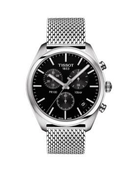 Tissot Tissto Stainless Steel Men's Swiss Chronograph T-Classic Pr 100 Stainless Steel Mesh Bracelet Watch