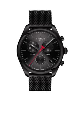 Tissot Men's Stainless Steel Swiss Chronograph T-Classic Pr 100 Black Pvd Stainless Steel Mesh Bracelet Watch
