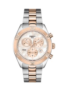 Tissot Women's Pr100 Sport Chic Rose Gold Mother Of Pearl Chronograph Watch -  7611608290255