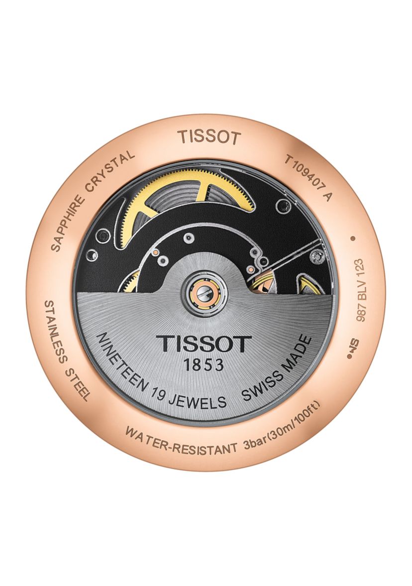 Mens Rose Gold Tone Stainless Steel Swiss Automatic Every Time Swissmatic Dark Brown Leather Strap Watch