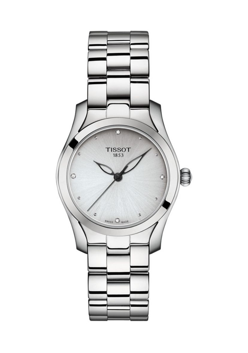Stainless Steel T-Lady T-Wave Diamond-Accent Bracelet Watch 