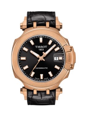 Tissot Men's T Race Swim GTS Stainless Steel Rose Gold Tone Auto Watch, Black -  7611608291351