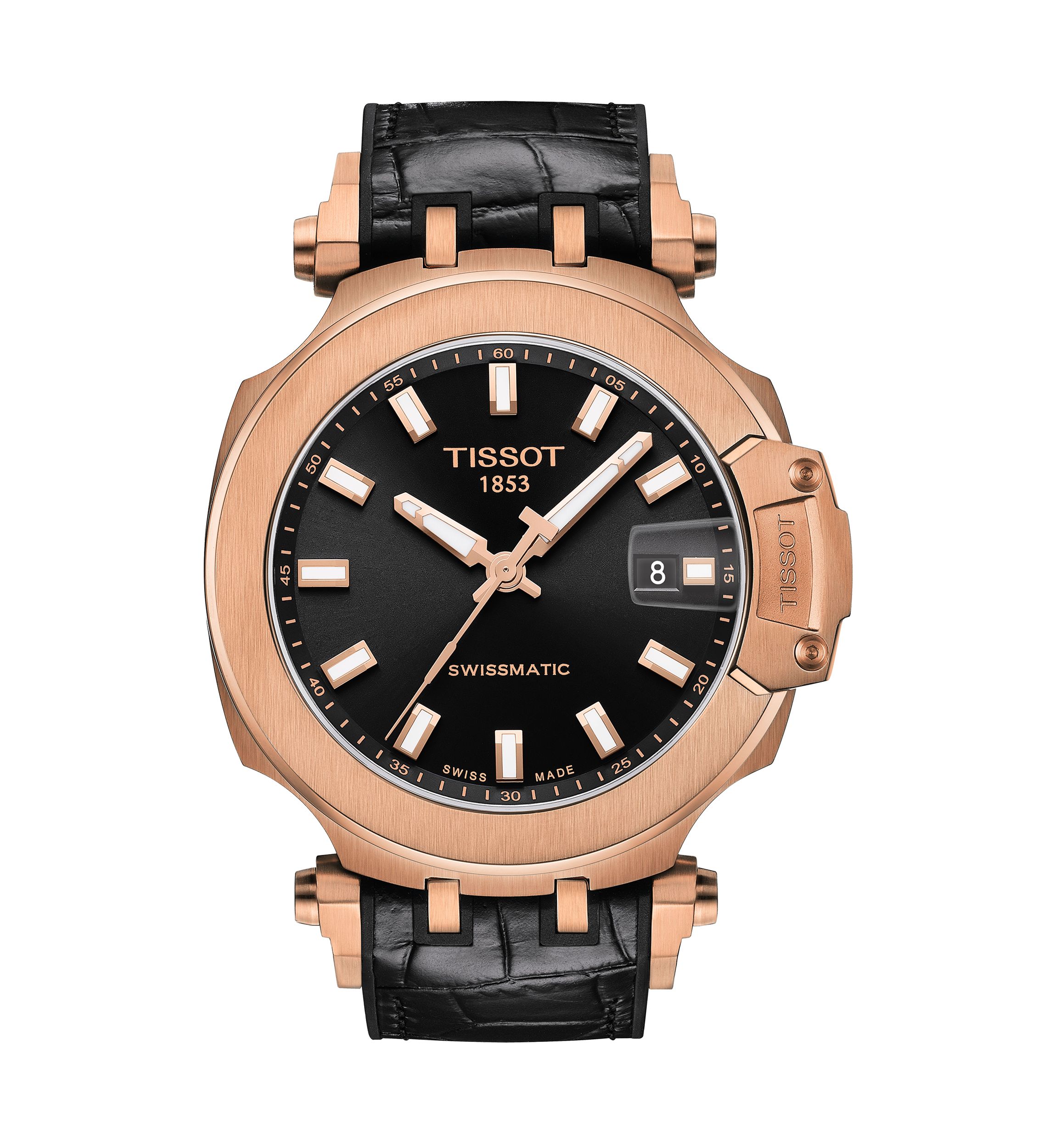 Mens T Race Swim GTS Stainless Steel Rose Gold Tone Auto Watch