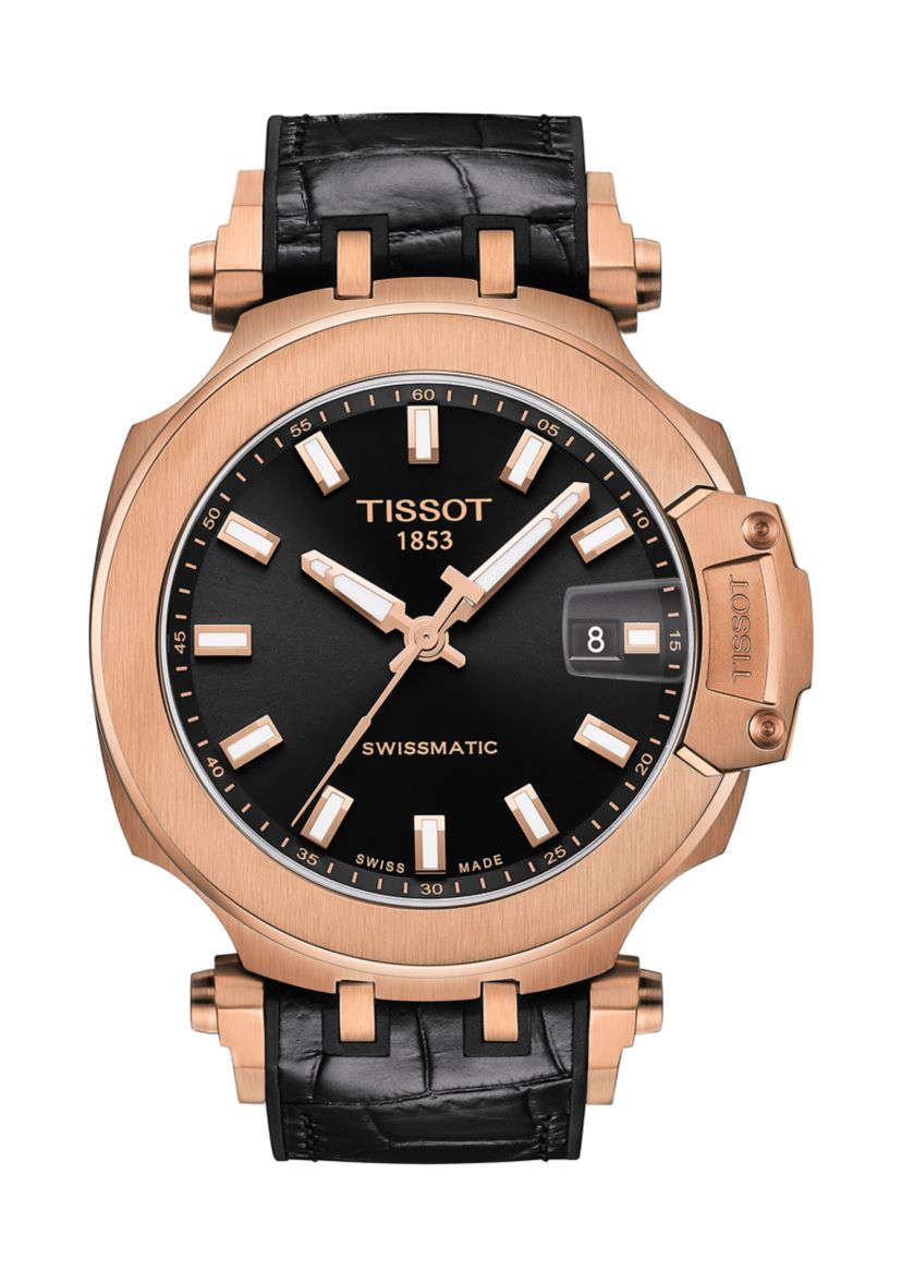 Mens T Race Swim GTS Stainless Steel Rose Gold Tone Auto Watch