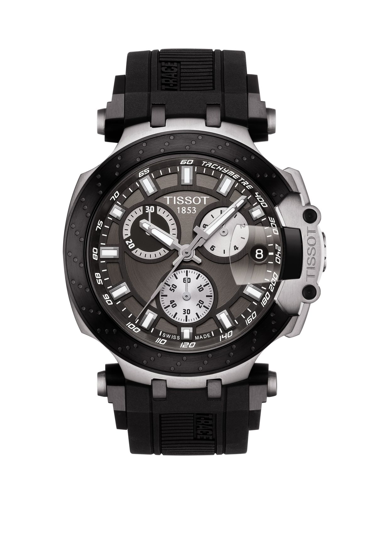 Mens Swiss Chronograph T Sport T Race Black Silicone Strap Watch 