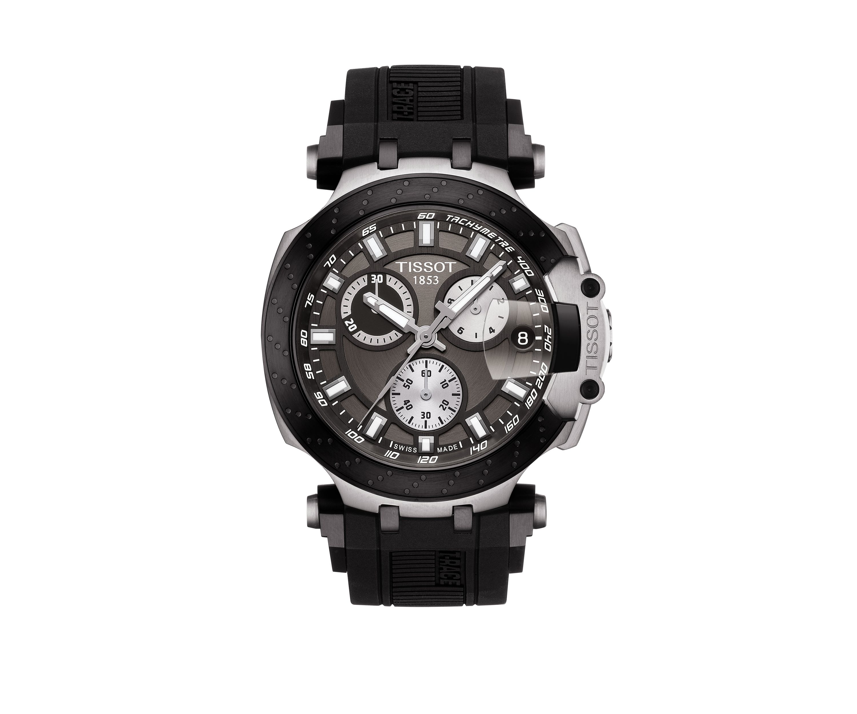 Mens Swiss Chronograph T Sport T Race Black Silicone Strap Watch 
