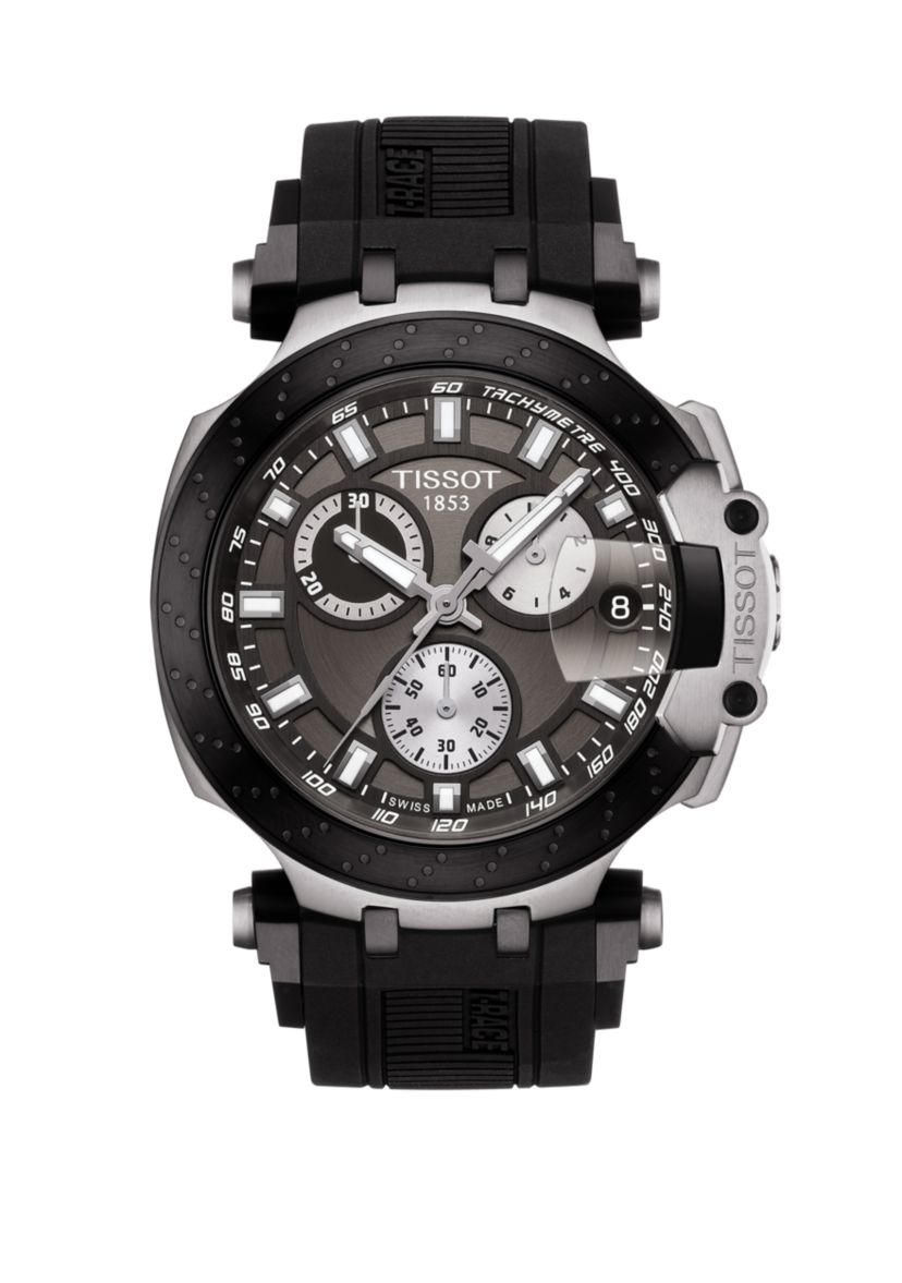 Mens Swiss Chronograph T Sport T Race Black Silicone Strap Watch 