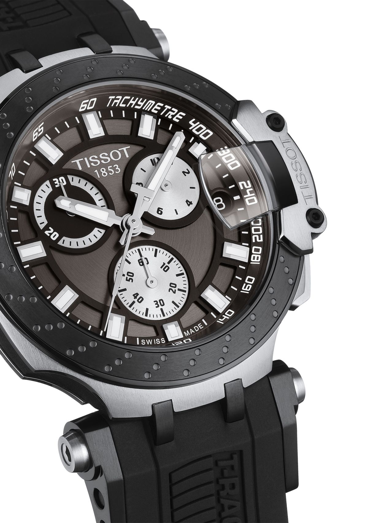 Mens Swiss Chronograph T Sport T Race Black Silicone Strap Watch 