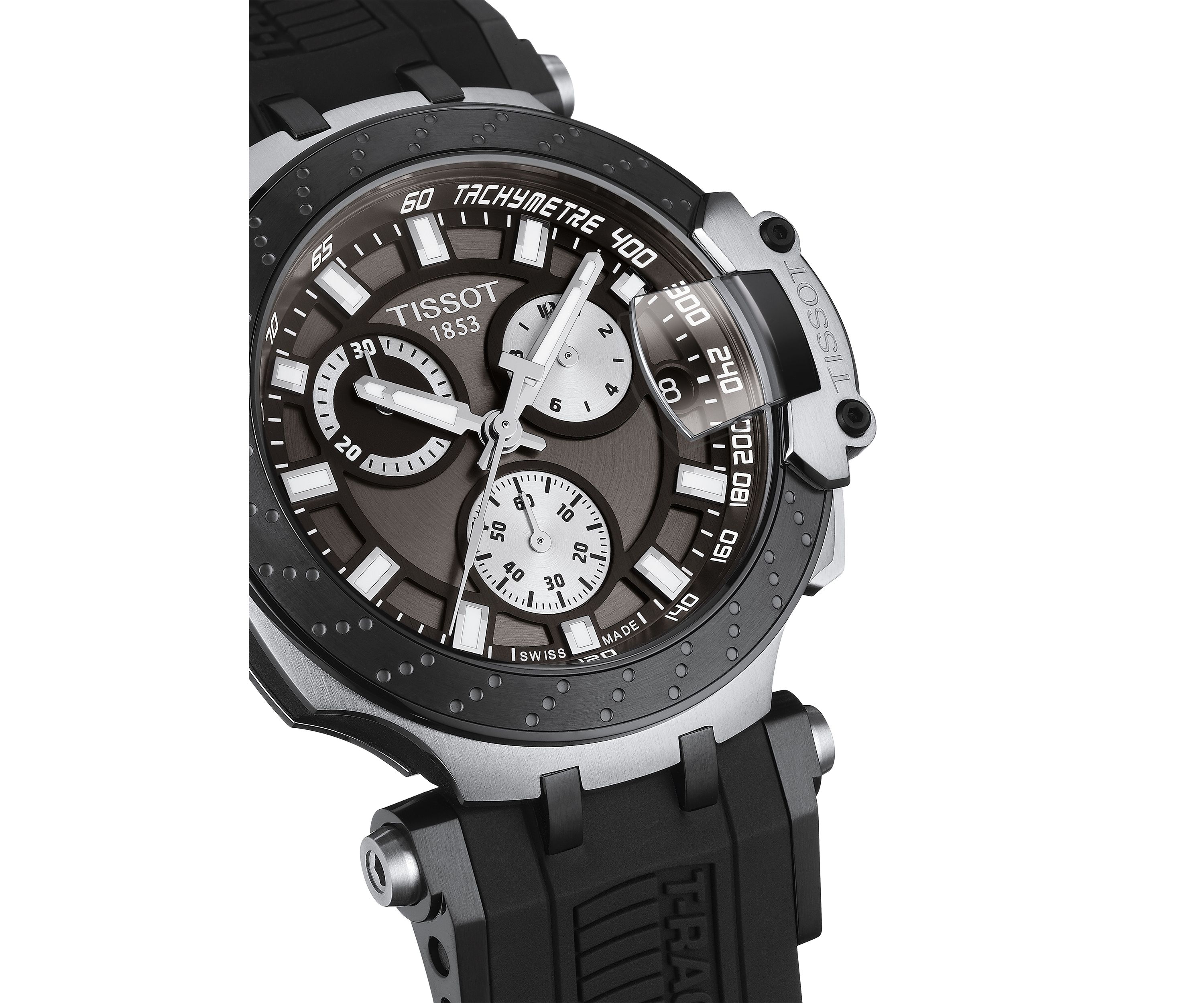 Mens Swiss Chronograph T Sport T Race Black Silicone Strap Watch 