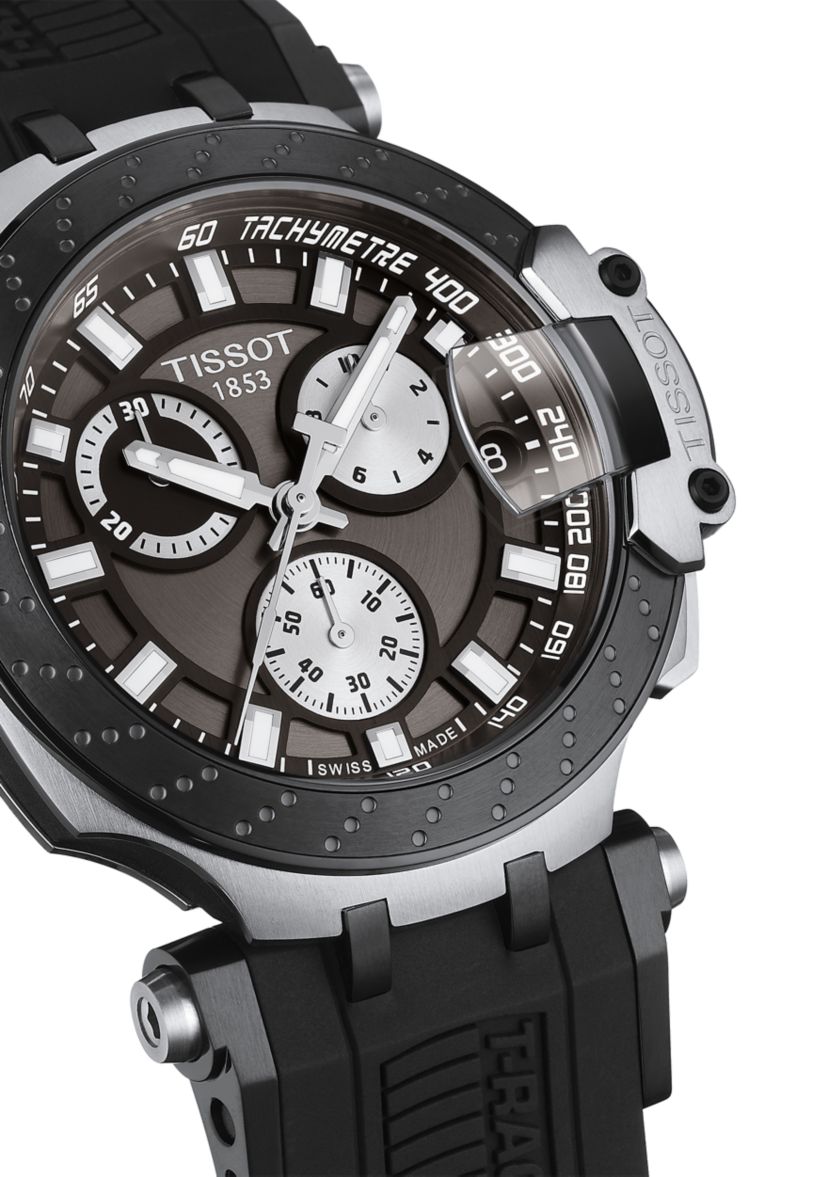 Mens Swiss Chronograph T Sport T Race Black Silicone Strap Watch 