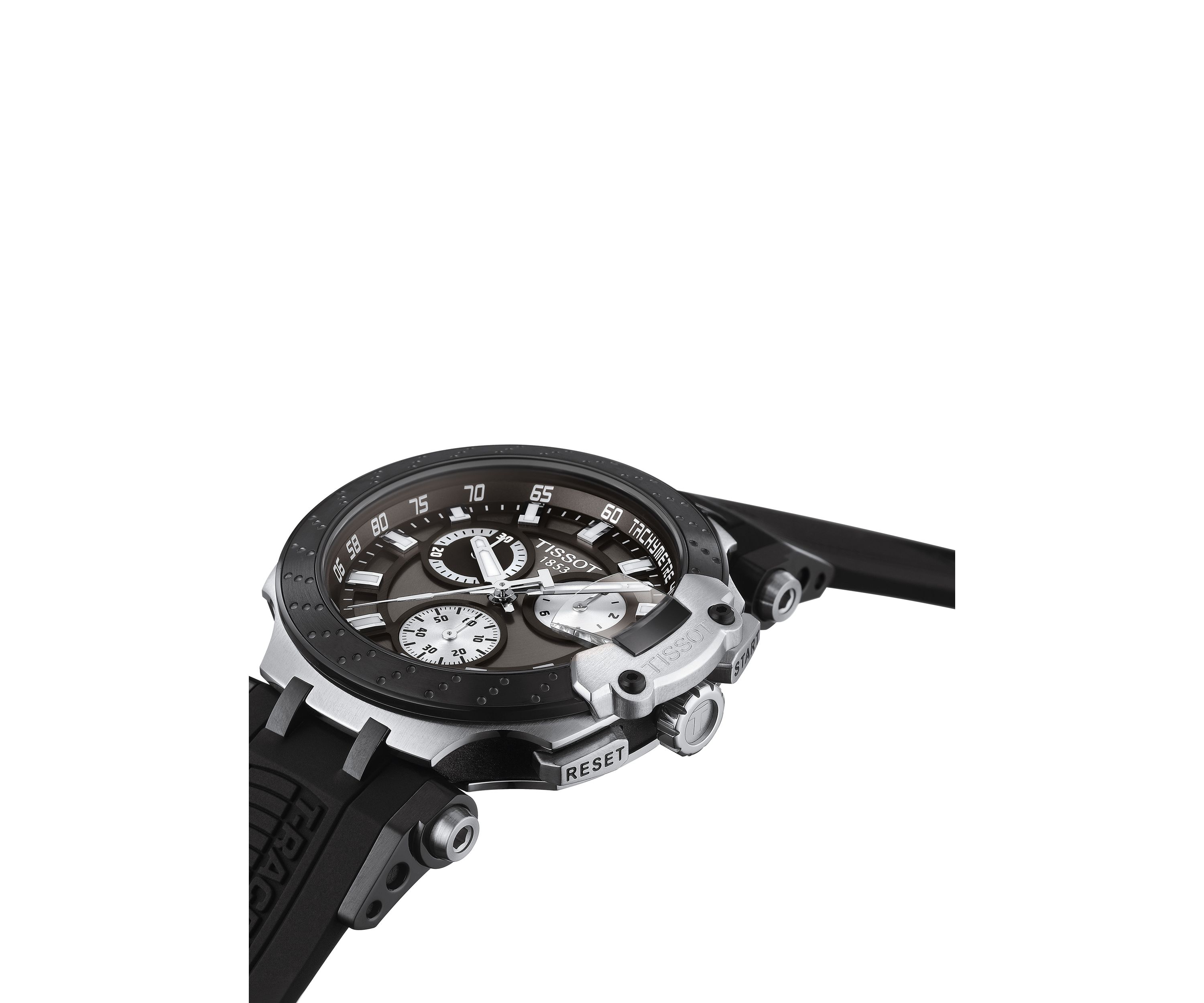 Mens Swiss Chronograph T Sport T Race Black Silicone Strap Watch 