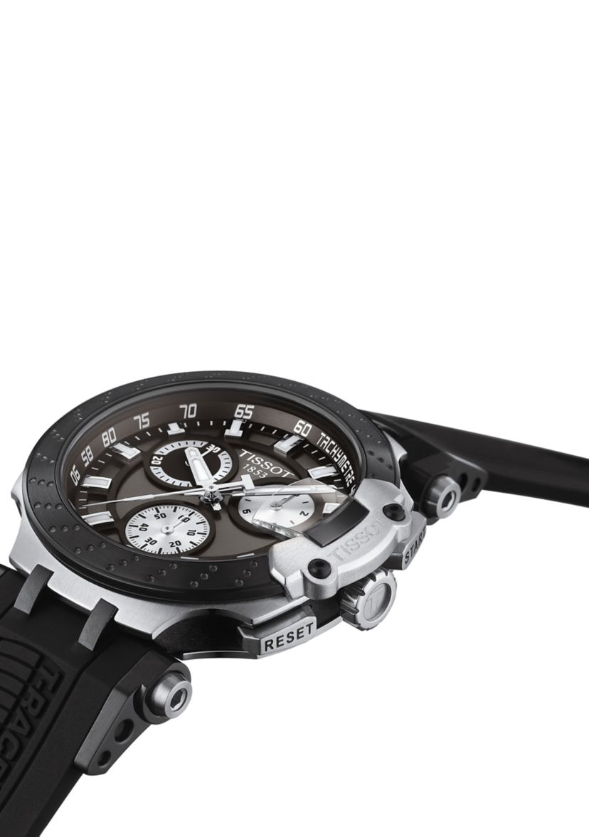 Mens Swiss Chronograph T Sport T Race Black Silicone Strap Watch 