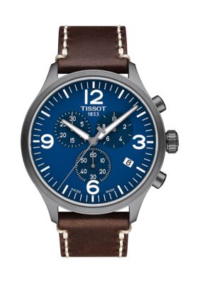 Tissot Men's Stainless Steel Swiss Chrono XL Brown Leather Strap Watch