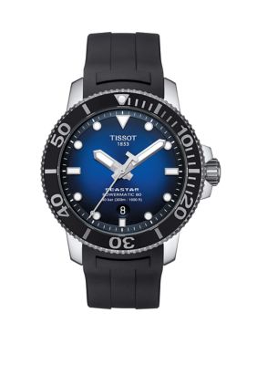 Tissot Men's Seastar Powermatic 80 Stainless Steel Rubber Band Watch
