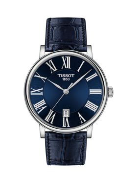 Tissot Men's Carson Stainless Steel Leather Roman Watch, Navy Blue -  7611608290385