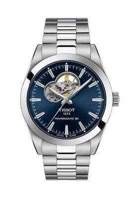 Tissot Men's Gentleman Powermatic 80 Open Heart Watch In Stainless Steel