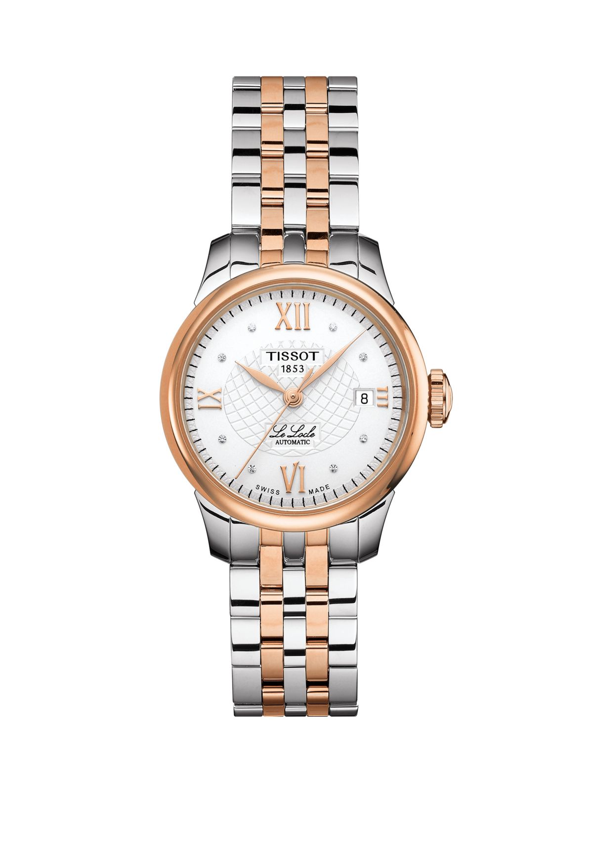 Womens Two Tone PVD Stainless Steel Swiss Automatic T-Classic Le Locle Diamond Accent Bracelet Watch 