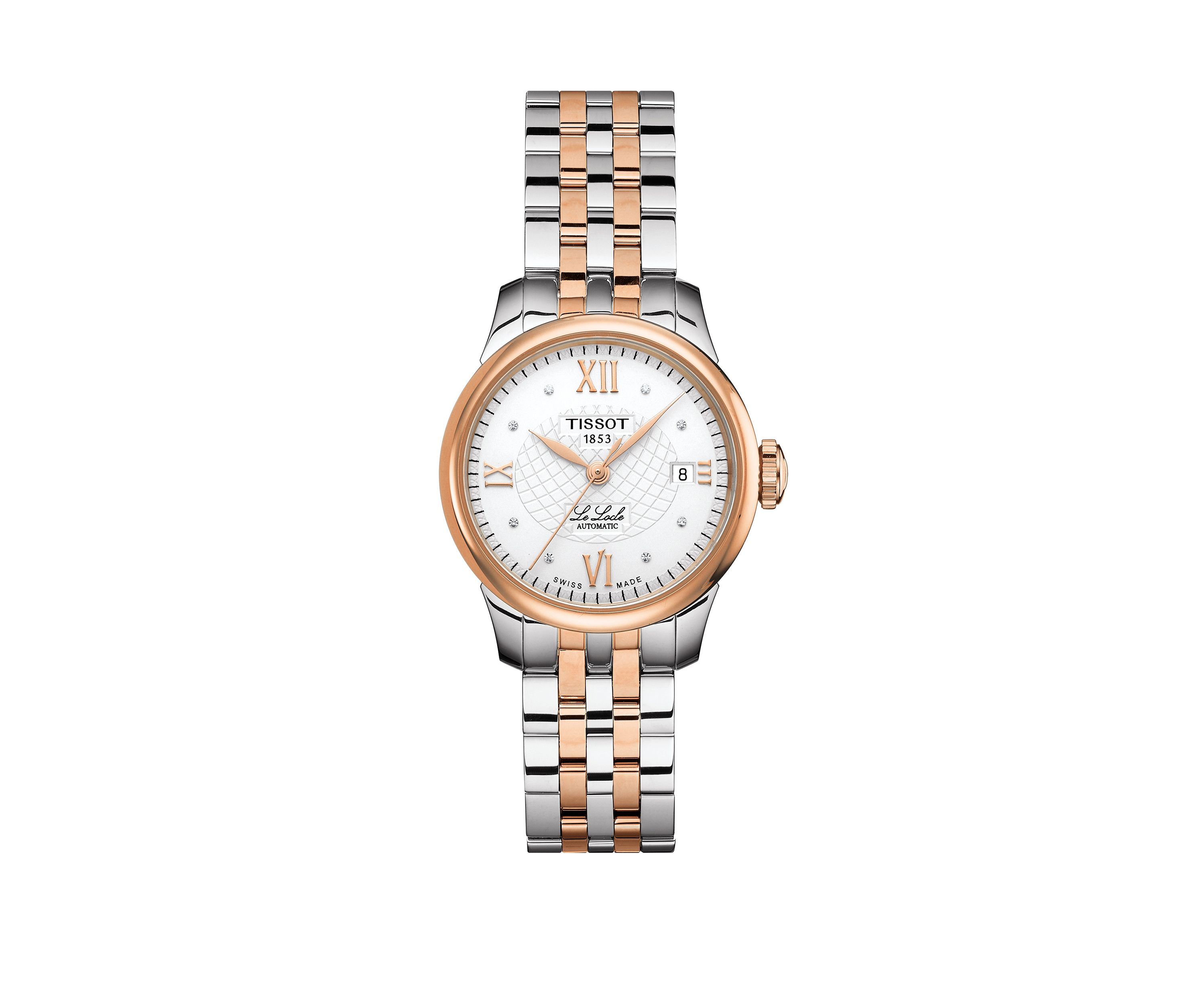 Womens Two Tone PVD Stainless Steel Swiss Automatic T-Classic Le Locle Diamond Accent Bracelet Watch 