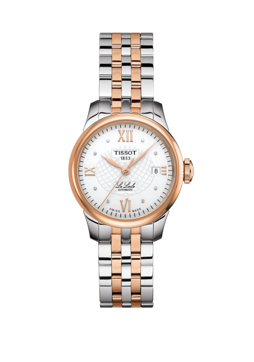 Womens Two Tone PVD Stainless Steel Swiss Automatic T-Classic Le Locle Diamond Accent Bracelet Watch 