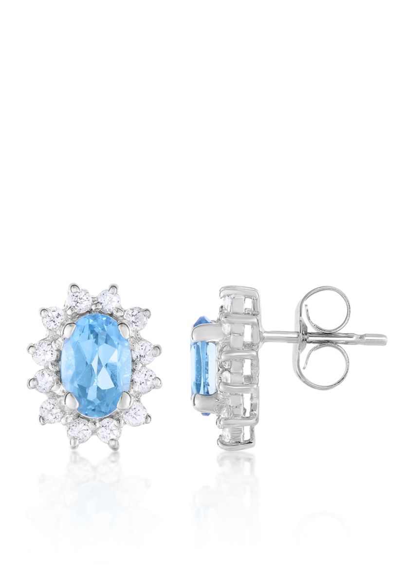 Blue Topaz and White Topaz Earrings in 10k White Gold