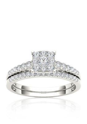 Belk & Co 1/2 ct. t.w. Diamond Cluster Engagement Ring Set in 10k White Gold, 7 -  0844340024605