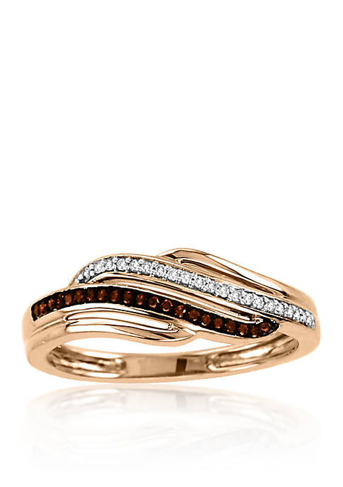 1/10 ct. t.w. Cognac and White Diamond Ring in 10k Rose Gold