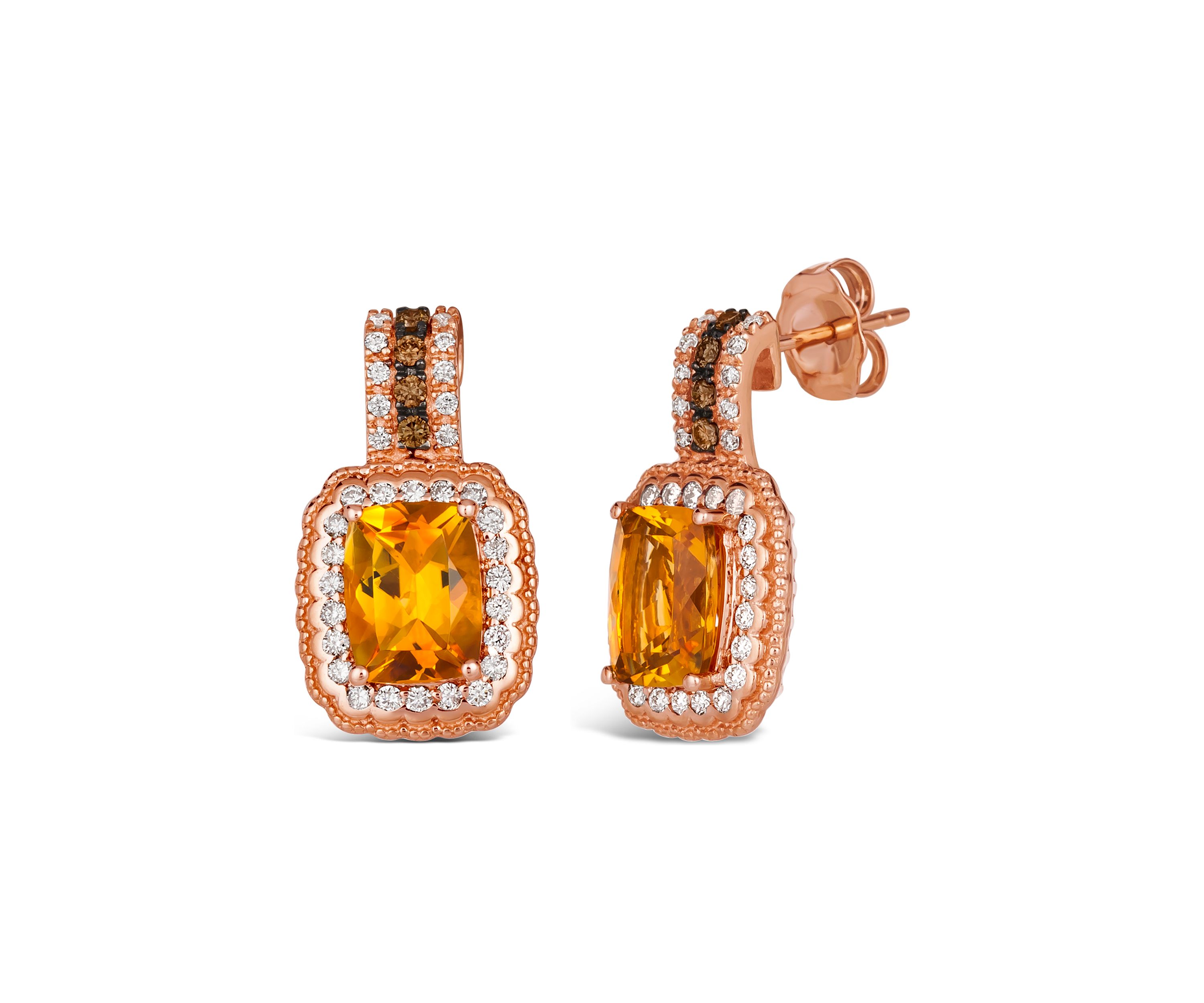 Chocolatier® Drop Earrings featuring 2.33 ct. t.w. Cinnamon Citrine®, 1/10 ct. t.w. Chocolate Diamonds®, 3/8 ct. t.w. Vanilla Diamonds®  in 14K Strawberry Gold®
