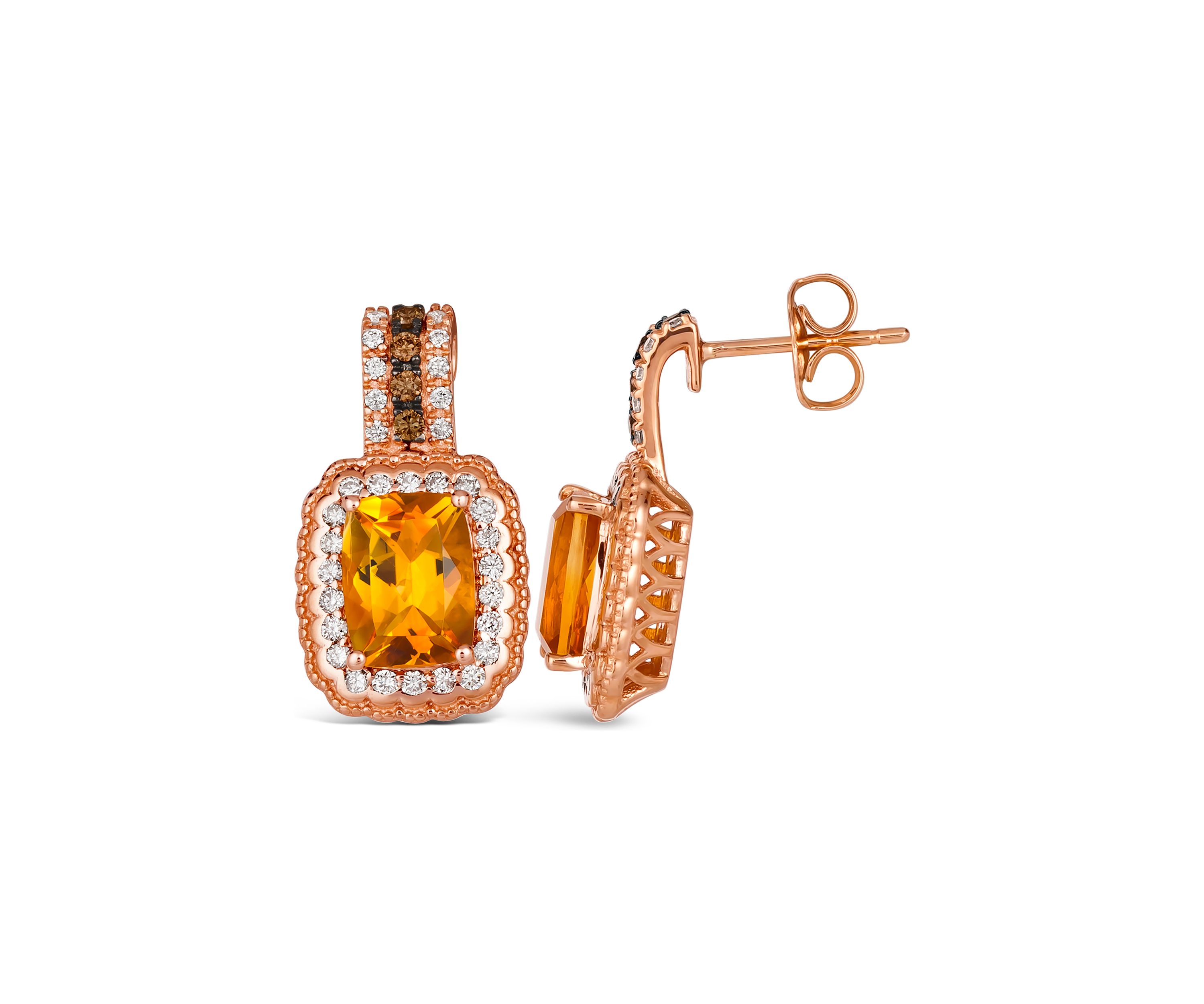 Chocolatier® Drop Earrings featuring 2.33 ct. t.w. Cinnamon Citrine®, 1/10 ct. t.w. Chocolate Diamonds®, 3/8 ct. t.w. Vanilla Diamonds®  in 14K Strawberry Gold®