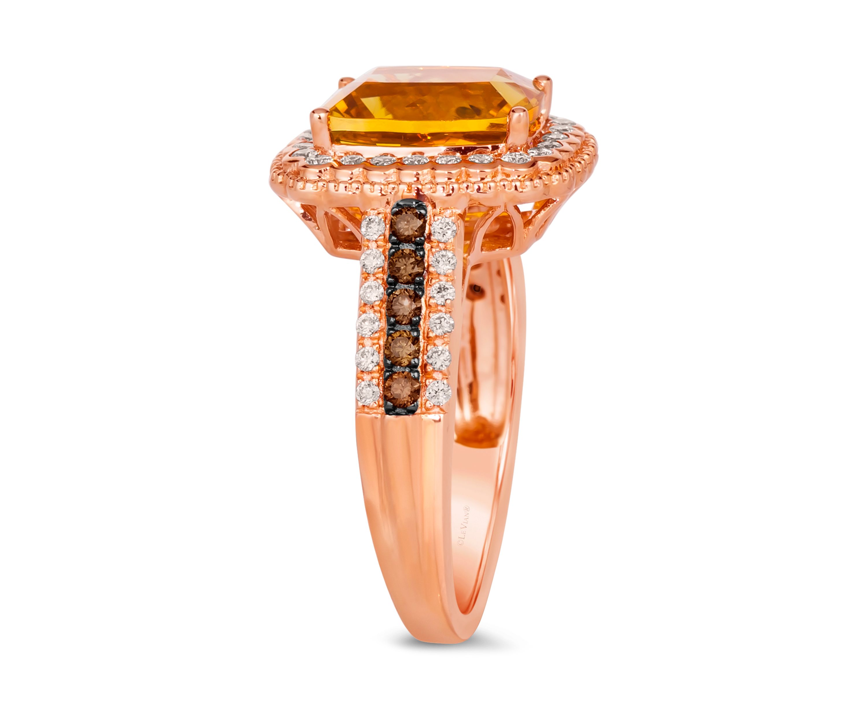 Chocolatier® Ring featuring 2.33 ct. t.w. Cinnamon Citrine®, 1/6 ct. t.w. Chocolate Diamonds®, 3/8 ct. t.w. Vanilla Diamonds®  in 14K Strawberry Gold®