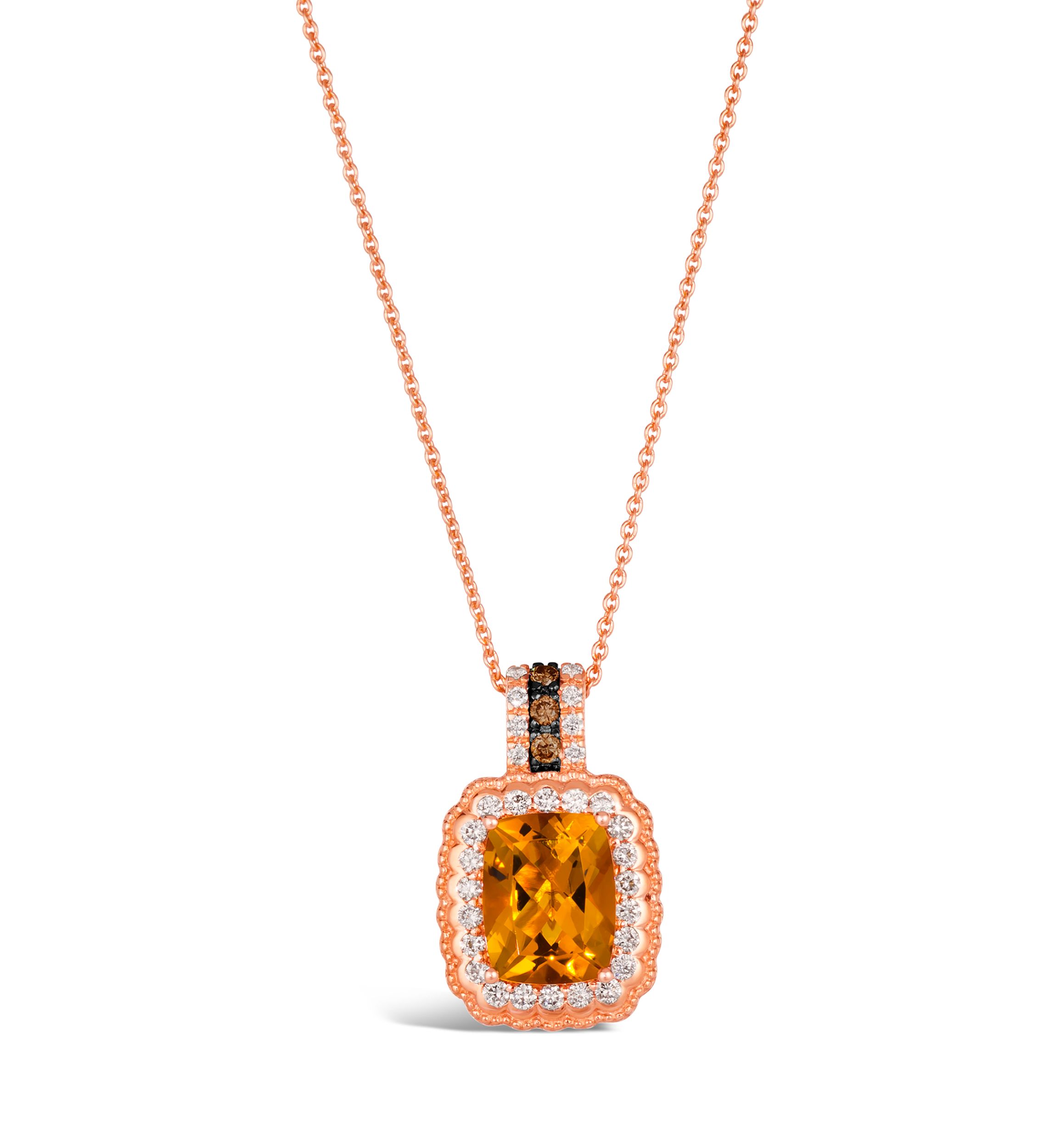 Chocolatier® Pendant Necklace featuring 1.88 ct. t.w. Cinnamon Citrine®, 1/4 ct. t.w. Vanilla Diamonds®, 1/20 ct. t.w. Chocolate Diamonds® in 14K Strawberry Gold®