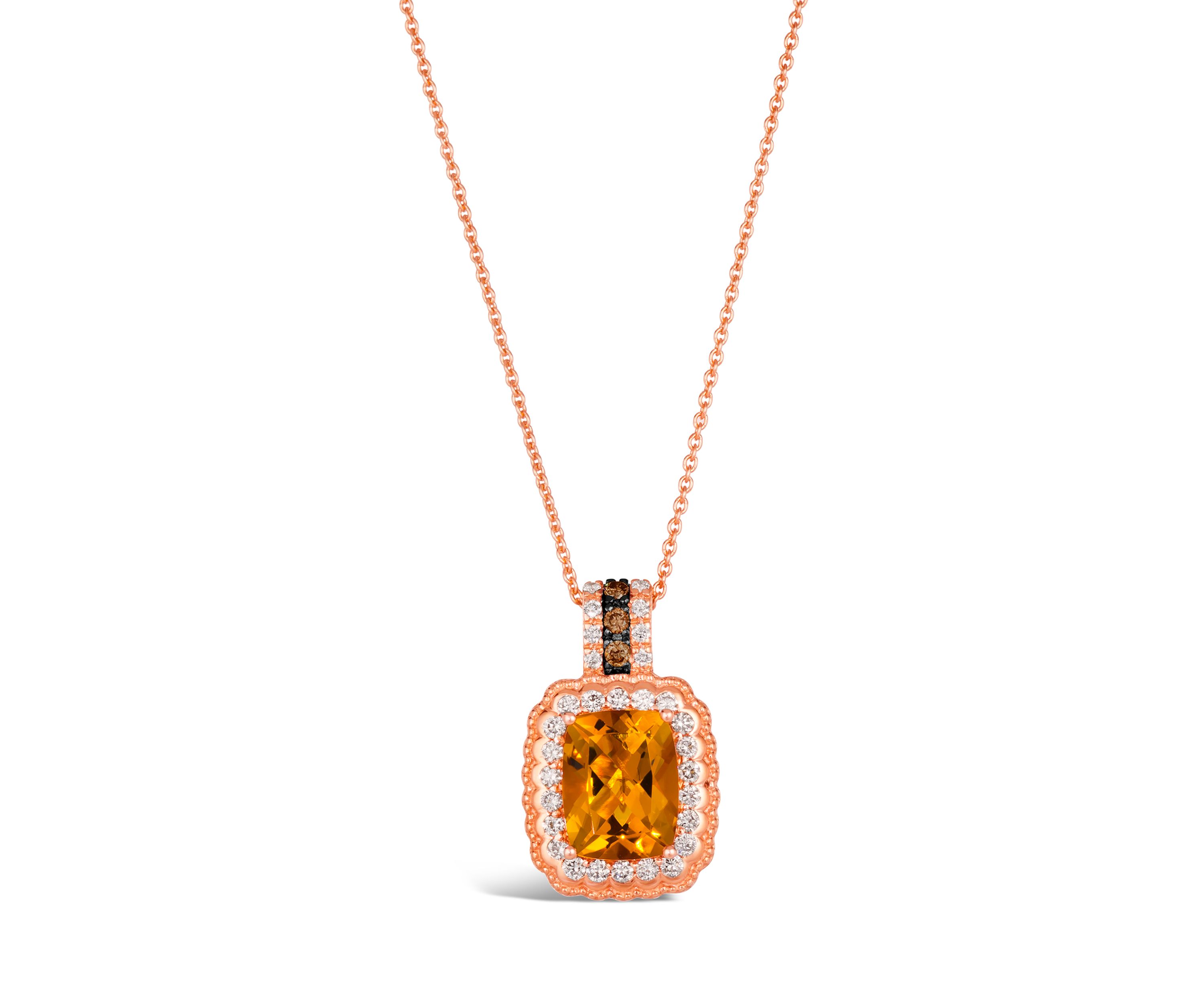 Chocolatier® Pendant Necklace featuring 1.88 ct. t.w. Cinnamon Citrine®, 1/4 ct. t.w. Vanilla Diamonds®, 1/20 ct. t.w. Chocolate Diamonds® in 14K Strawberry Gold®