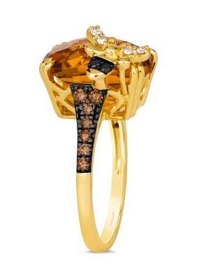 Ring featuring 5 ct. t.w. Cinnamon Citrine®, 1/4 ct. t.w. Chocolate Diamonds®, 1/20 ct. t.w. Nude Diamonds™, Blackberry Diamonds® in 14K Honey Gold™