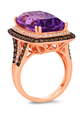 Ring featuring 12.5 ct. t.w. Grape Amethyst™, 1 ct. t.w. Chocolate Diamonds®, 1/2 ct. t.w. Nude Diamonds™ in 14K Strawberry Gold®