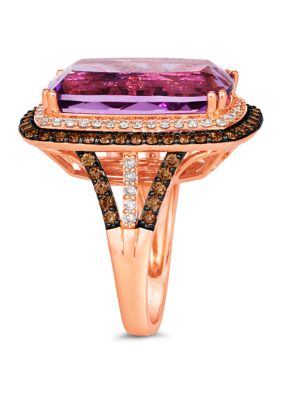 Ring featuring 12.5 ct. t.w. Grape Amethyst™, 1 ct. t.w. Chocolate Diamonds®, 1/2 ct. t.w. Nude Diamonds™ in 14K Strawberry Gold®