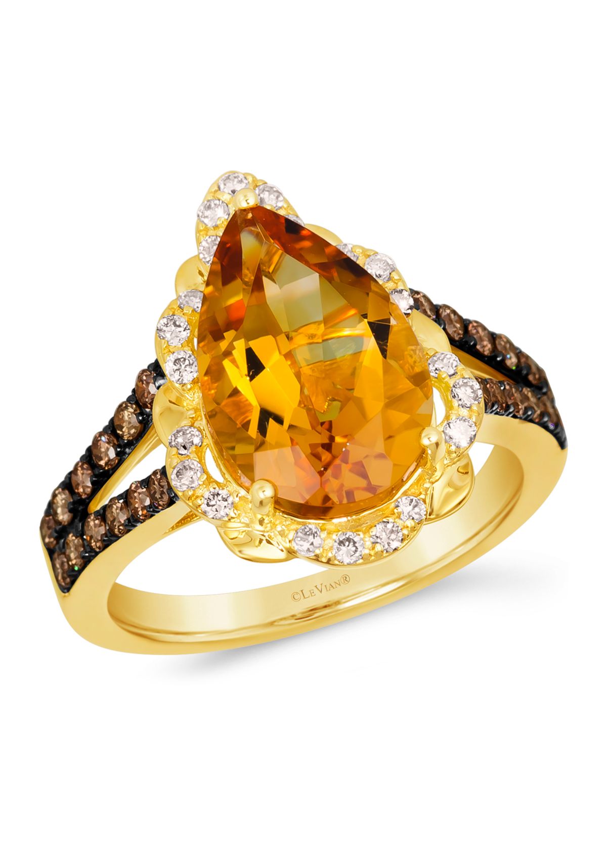 Ring featuring 3.75 ct. t.w. Cinnamon Citrine®, 1/3 ct. t.w. Chocolate Diamonds®, 1/5 ct. t.w. Nude Diamonds™ in 14K Honey Gold™