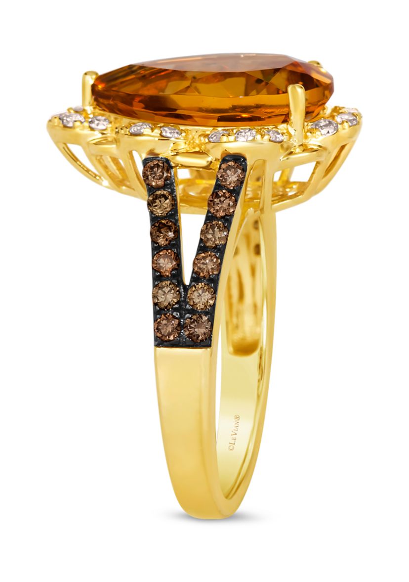 Ring featuring 3.75 ct. t.w. Cinnamon Citrine®, 1/3 ct. t.w. Chocolate Diamonds®, 1/5 ct. t.w. Nude Diamonds™ in 14K Honey Gold™