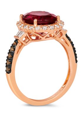  Chocolatier® Ring featuring 4 ct. t.w. Raspberry Rhodolite®, 3/8 ct. t.w. Vanilla Diamonds®, 1/8 ct. t.w. Chocolate Diamonds®  in 14K Strawberry Gold®