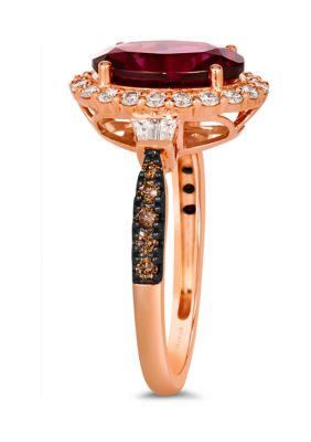  Chocolatier® Ring featuring 4 ct. t.w. Raspberry Rhodolite®, 3/8 ct. t.w. Vanilla Diamonds®, 1/8 ct. t.w. Chocolate Diamonds®  in 14K Strawberry Gold®