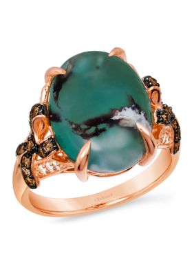 Le Vian Ring Featuring 7.25 Ct. T.w. Peacock Aquapraseâ¢, 1/4 Ct. T.w. Chocolate Diamonds, 1/10 Ct. T.w. Nude Diamondsâ¢ In 14K Strawberry Gold