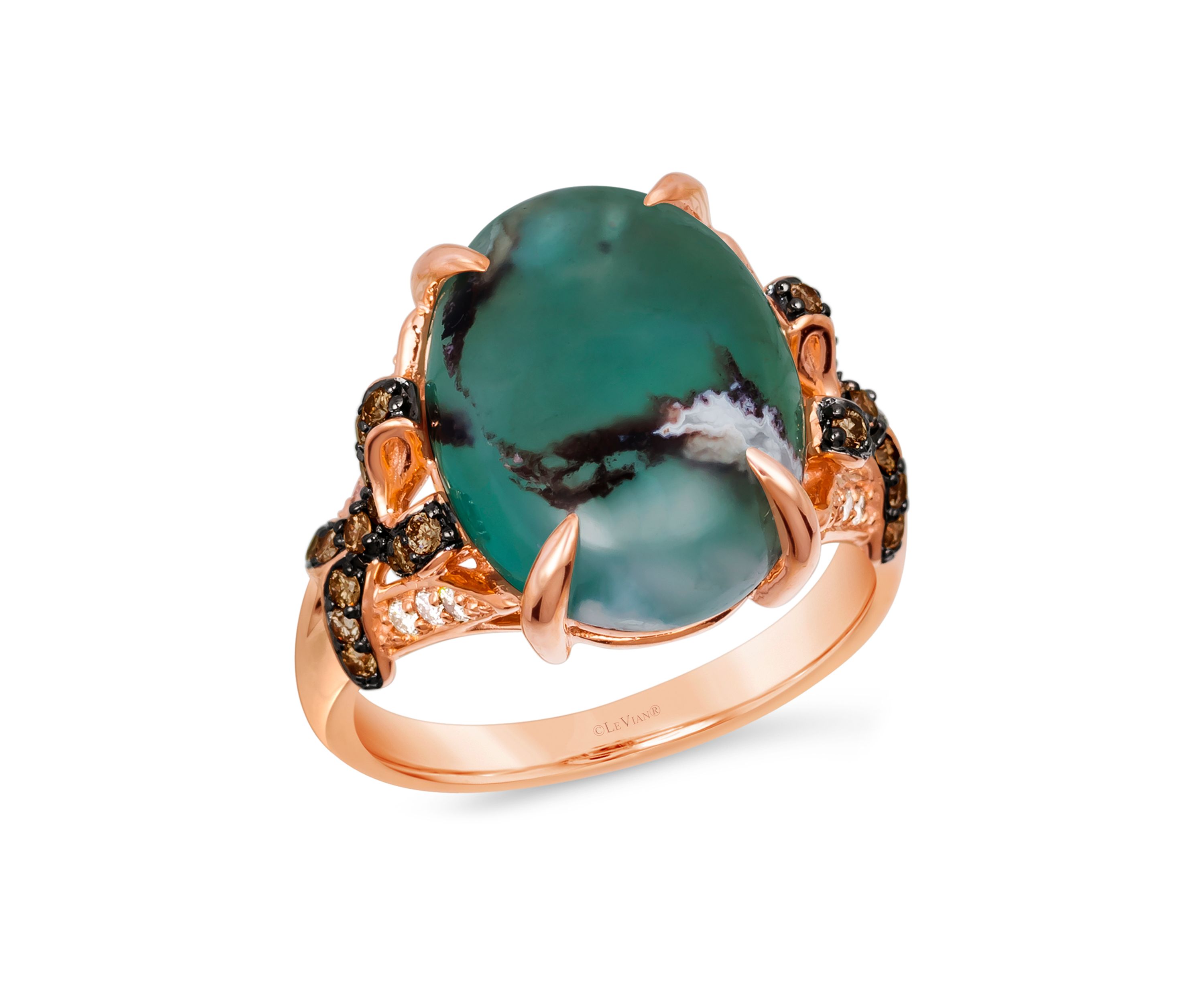  Ring featuring 7.25 ct. t.w. Peacock Aquaprase™, 1/4 ct. t.w. Chocolate Diamonds®, 1/10 ct. t.w. Nude Diamonds™  in 14K Strawberry Gold®