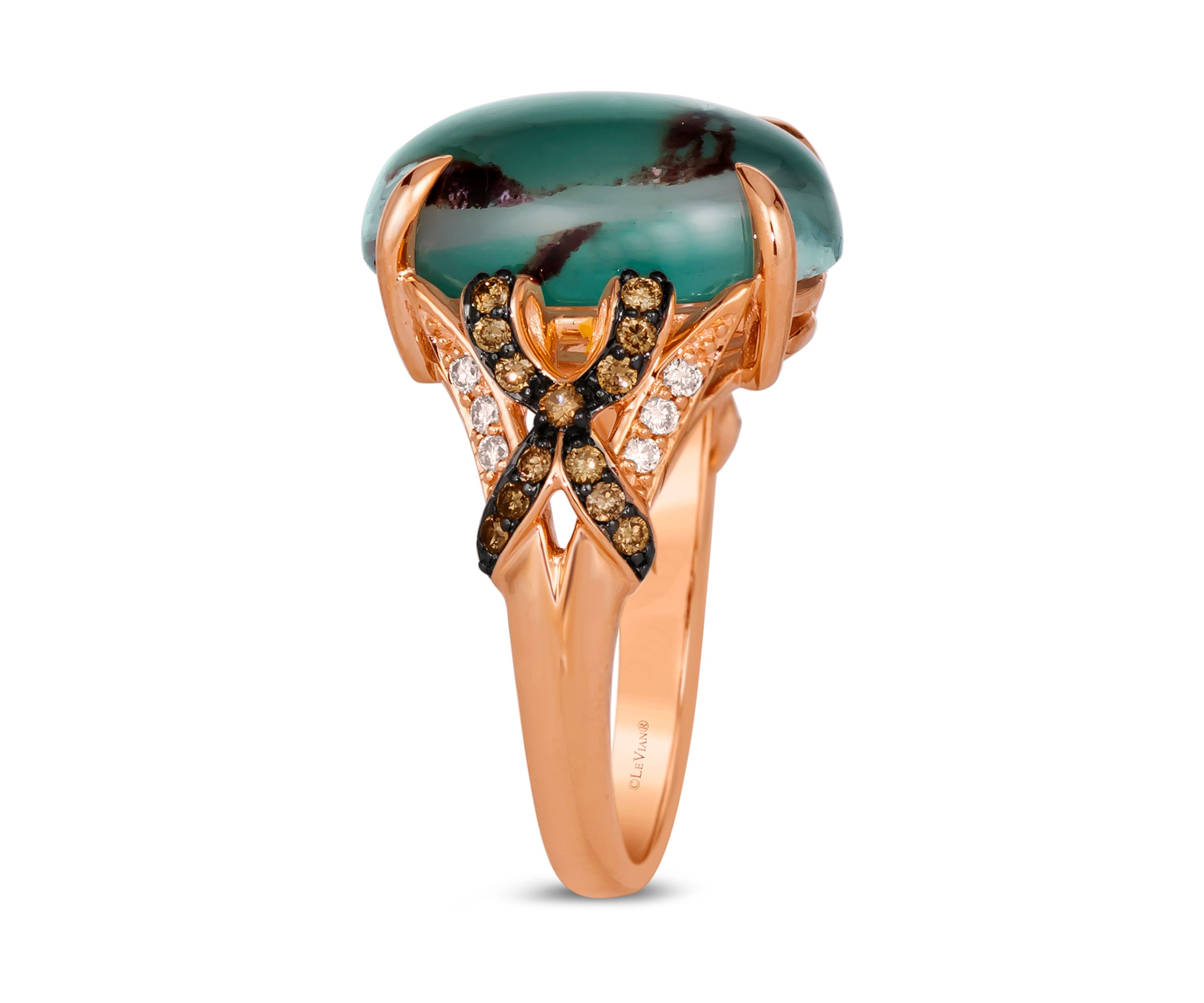  Ring featuring 7.25 ct. t.w. Peacock Aquaprase™, 1/4 ct. t.w. Chocolate Diamonds®, 1/10 ct. t.w. Nude Diamonds™  in 14K Strawberry Gold®